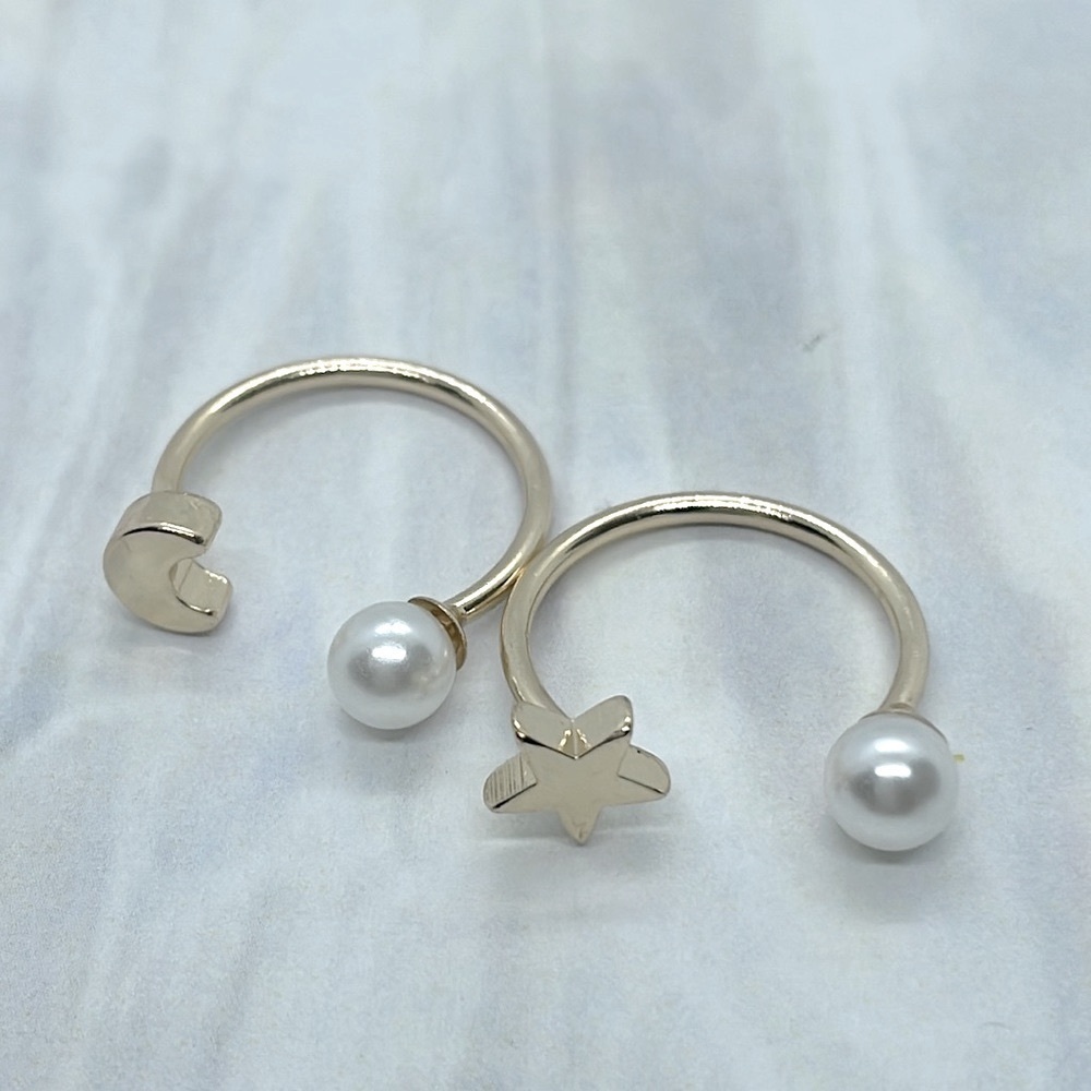 Pearl Moon And Star Gold Adjustable Rings